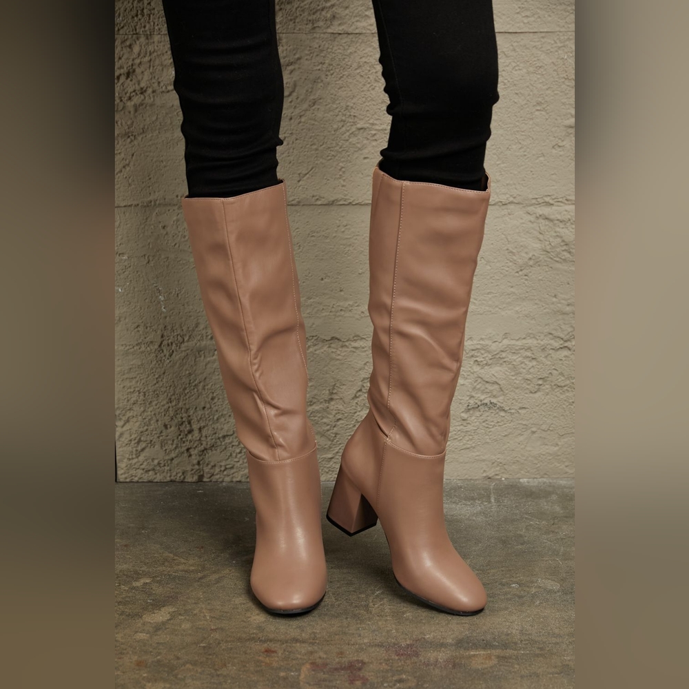 East Lion Corp Designer Women's Mocha Block Heel Knee High Boots - Picture 3 of 5